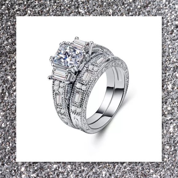 JUST IN🆕2pc Sapphire 925 Stamped Ring Set - Picture 3 of 5